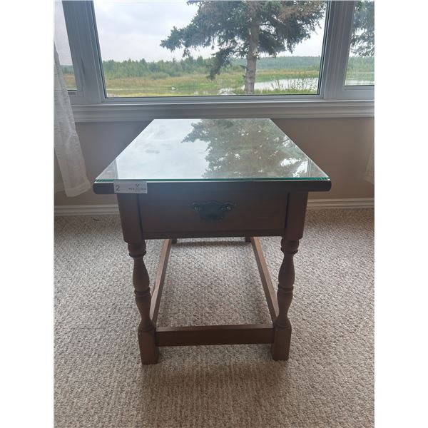 Wooden End Table with Glass Top & Drawer 19 Wide x 30 Deep x 22 High