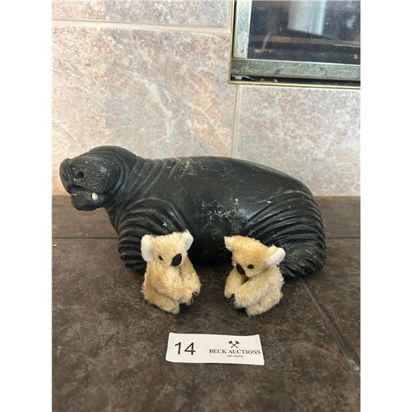 Soapstone Carved Walrus (Tusks Broken) 4 Deep x 11 Long