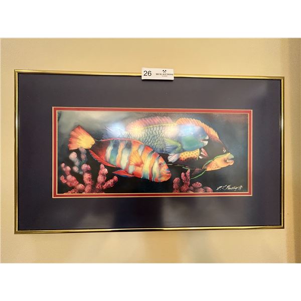 Framed Fish Picture Artist - Mary Lucas Faustine 13 Wide x 22 Long & Shoe Rack