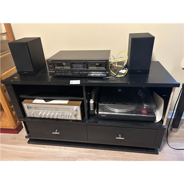 Technics Tape to Tape Deck, Sony Turntable, Sony Speakers, Yamaha Receiver with Stand