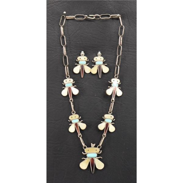 ZUNI INDIAN NECKLACE AND EARRINGS