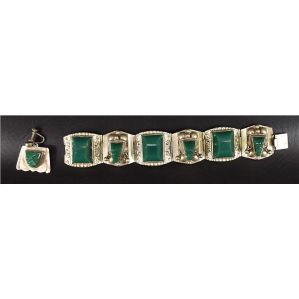 MEXICAN SILVER AND JADE BRACELET