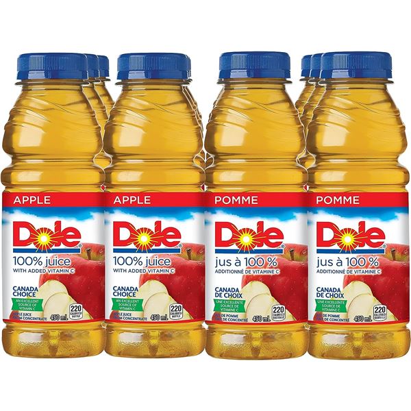 NEW CASE OF 12 DOLE 100% APPLE JUICE - 450ML PER