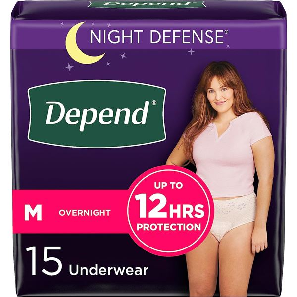 NEW 15 PACK OF DEPEND NIGHT DEFENSE WOMENS MED