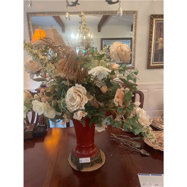 Silk Flower Centerpiece Elaborate Metal Vace Ceramic Top 37T