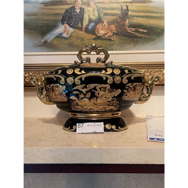 Gold Plated Grecian Porcelain Urn Featuring Greek Gods 14L