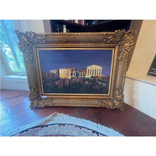 Giant Acropolis Painting Oil On Canvas - Elaborate Frame 45L x 34T