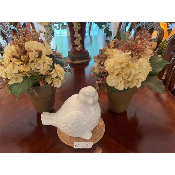 Silk Plants With Ceramic Pigeon