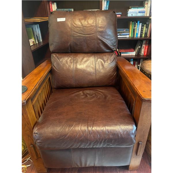 Oak Arts & Crafts Leather Chair 33W x 36D x 42H