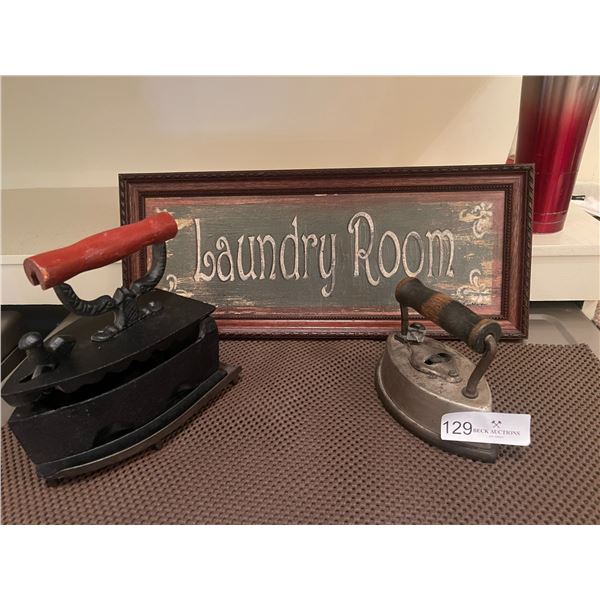 Antique Irons & Sign