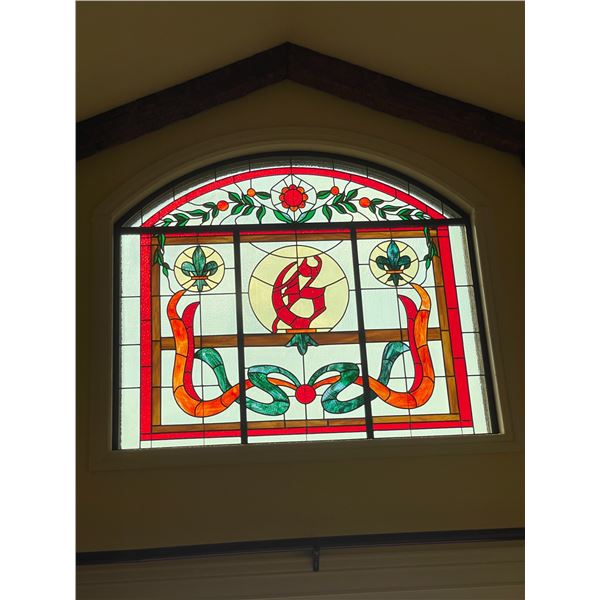 Giant G Stained Glass Window 66W Must be removed carefully - 2 Men 2 Ladders - Comes out in 4 Pieces