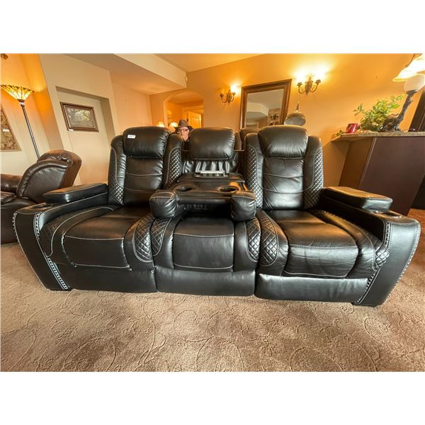 Leather Theater Seating With USB & Electrical Ports 86L x 36D x 41T Headrest Electric As Well