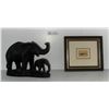 Image 1 : Home Decor - Small ebony elephant carving, and small painting.