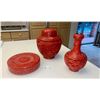 Image 1 : Cinnobar Chinese Carved Containers 2"H, 9"H, 9"H