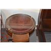Image 3 : REGENCY STYLE LEATHER TOP DRUM SIDE TABLES W/3 DRAWERS & GLASS (20") (PAIR)