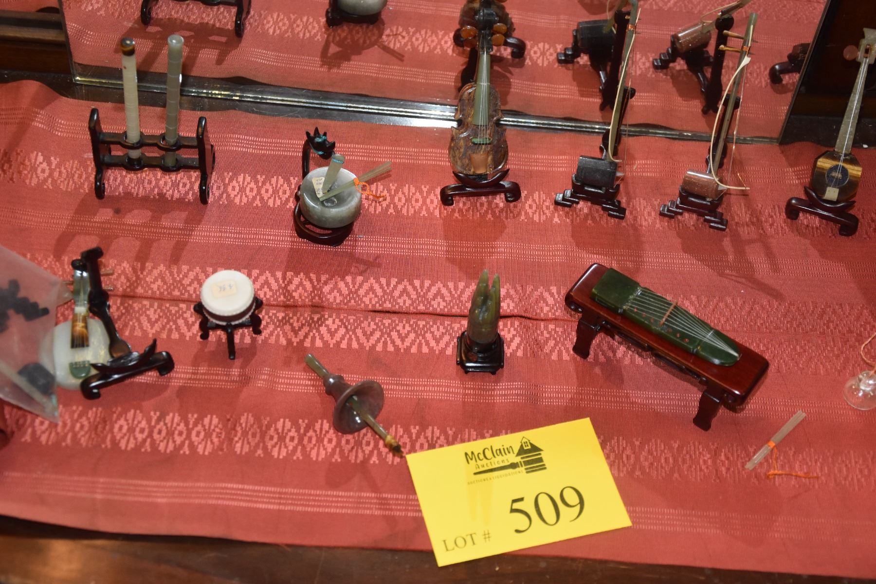 VINTAGE CHINESE SEMI-PRECIOUS STONE MINIATURE MUSICAL INSTRUMENTS W ...