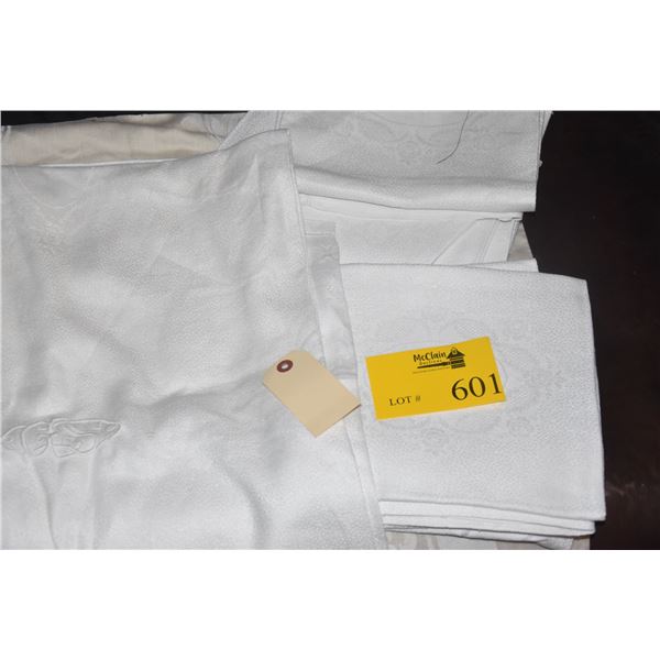 FRENCH LINEN TABLE CLOTH (APPROX 63  X 90 ) & LINEN NAPKINS (26  X 27 ) (13 PCS)