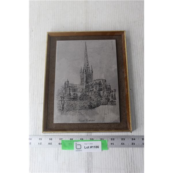 Framed Metal Art of Norwich Cathedral - 8 1/2" x 10 1/2"