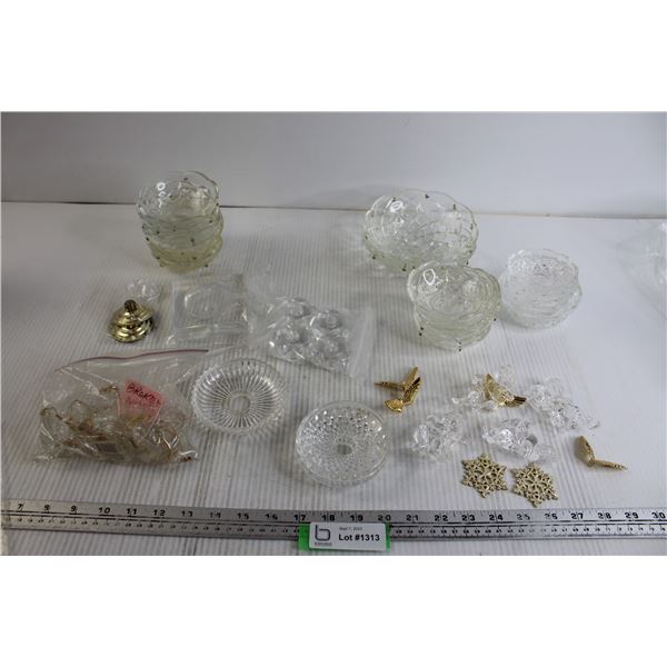 Crystal Light Fixture Parts Assortment, Angel Figurines - Some with Broken Off Wings, Misc.