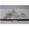 Image 1 : (2) Decorative Clear Glass Art Pieces and Bag of Shower Curtain Hooks