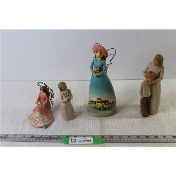 (4) Figurines Angel of Remembrance, Willow Tree Mother and Son, (2) Country Gatherings