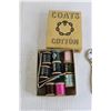 Image 2 : (9) Spools of Thread, Vintage Satina Ironing Aid Box with Contents, Misc.