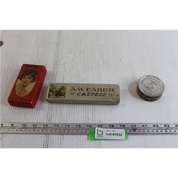 A.W. Faber Castell Pencil Tin, Robertson's Assorted Chocolates Box, Copenhagen Tobacco Tin