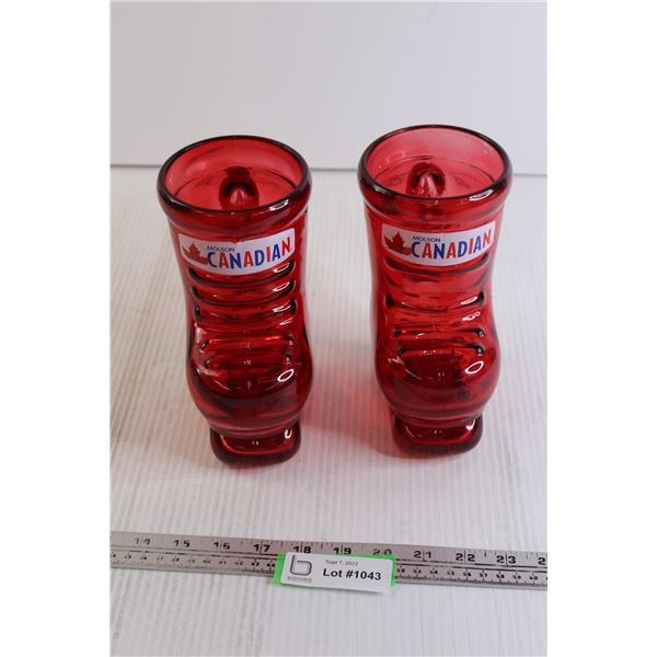 (2) Molson Canadian Hockey Skate Glass Mugs