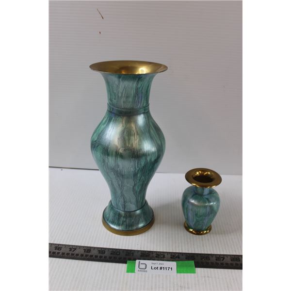 (2) Colored Brass Vase