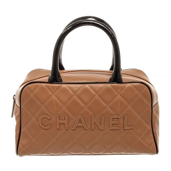 Chanel Brown Black Quilted Caviar Mini Boston Bowler Bag