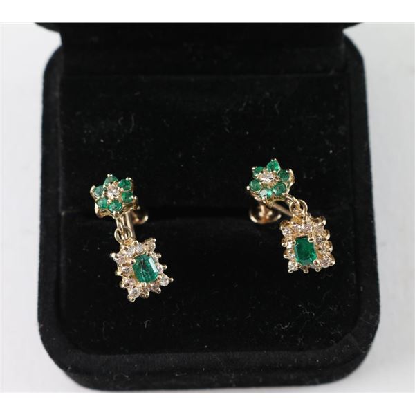 Pair Of Diamond & Emerald Earrings