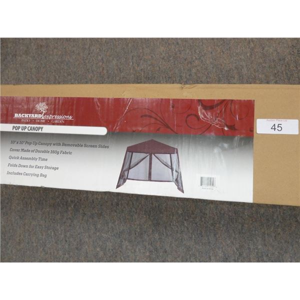 10'x10' pop up canopy w/ removable screen sides