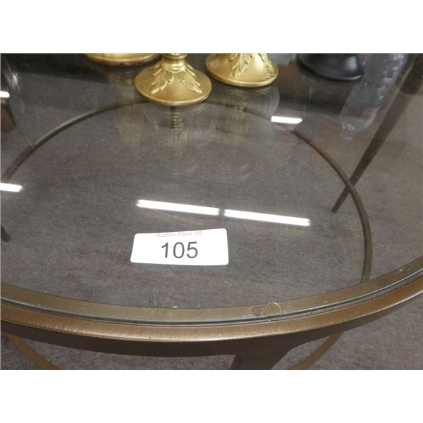 round, glass-top coffee table
