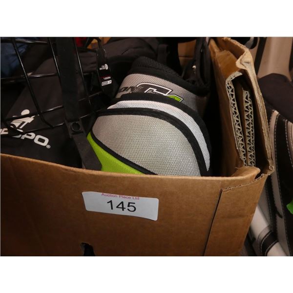 goalie pads, helmet, shoulder pads, etc