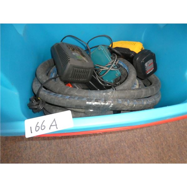 plastic totes, battery chargers