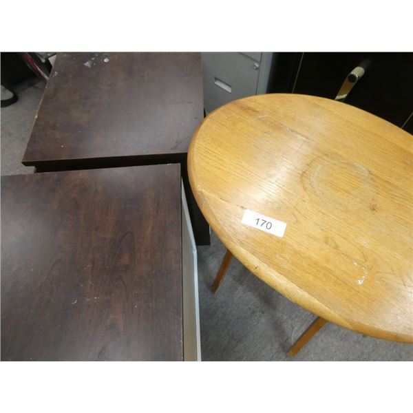 circular folding table, wooden 2-drawer side/end