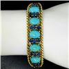 Image 2 : Vintage 14K Yellow Gold Sapphire & Turquoise Twisted Wire Open Bangle Bracelet