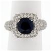 Image 2 : 18K White Gold 3.93 ctw GIA No Heat Cushion Sapphire Diamond Halo Engagement Rin