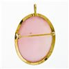Image 2 : Antique 18K Yellow Gold Carved Oval Angel Skin Coral Cameo Brooch Pin Pendant