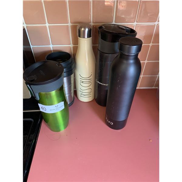 Assorted Water Bottles and Coffee Mugs