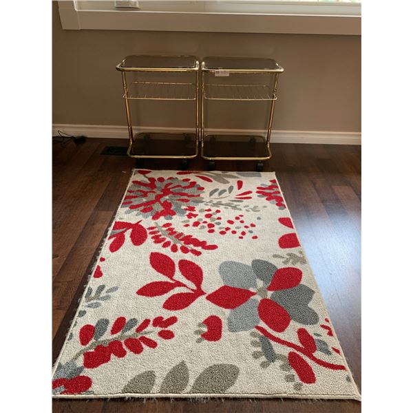Vintage Brass Side Tables and Accent Rug
