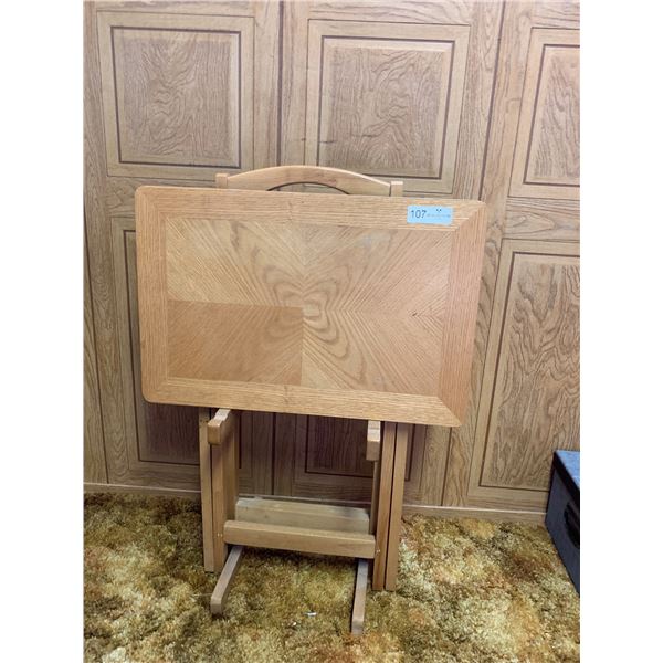 Vintage Wooden Folding Side Tables and Rack