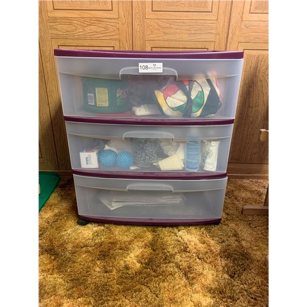 Three Drawer Storage Bin of Assorted Christmas and Craft
