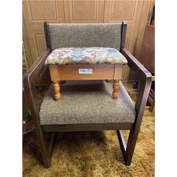 Vintage Wooden Chair and Foot Stool