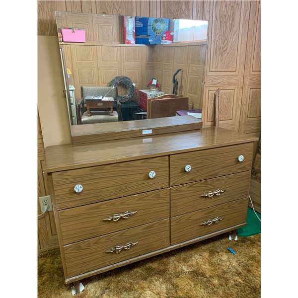 Vintage Wood Dresser 48L x 16W x 30H and Mirror 36L x 28H