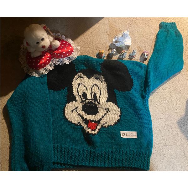 Assortment of Home Decor and Vintage Knit Mickey Mouse Sweater