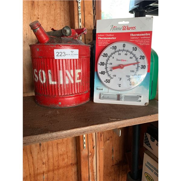 Vintage Gas Can and Indoor/Outdoor Thermometer