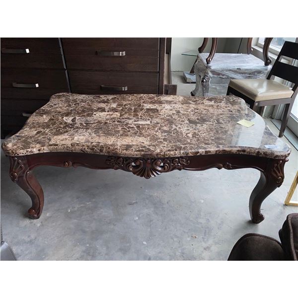 3 Piece Marble Style Queen Anne Coffee and End Tables