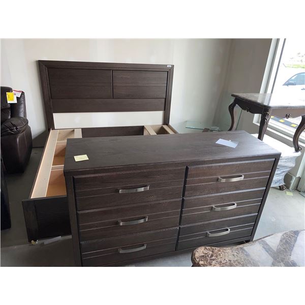 Queen Bedroom Suite with 6 Drawer Dresser and Wooden Bed Frame With Storage