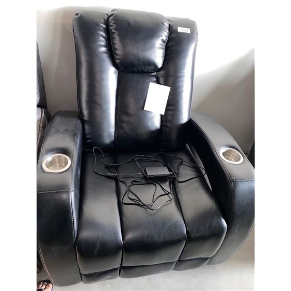 Black Leather Power Theater Recliner With Cup Holders and USB Port